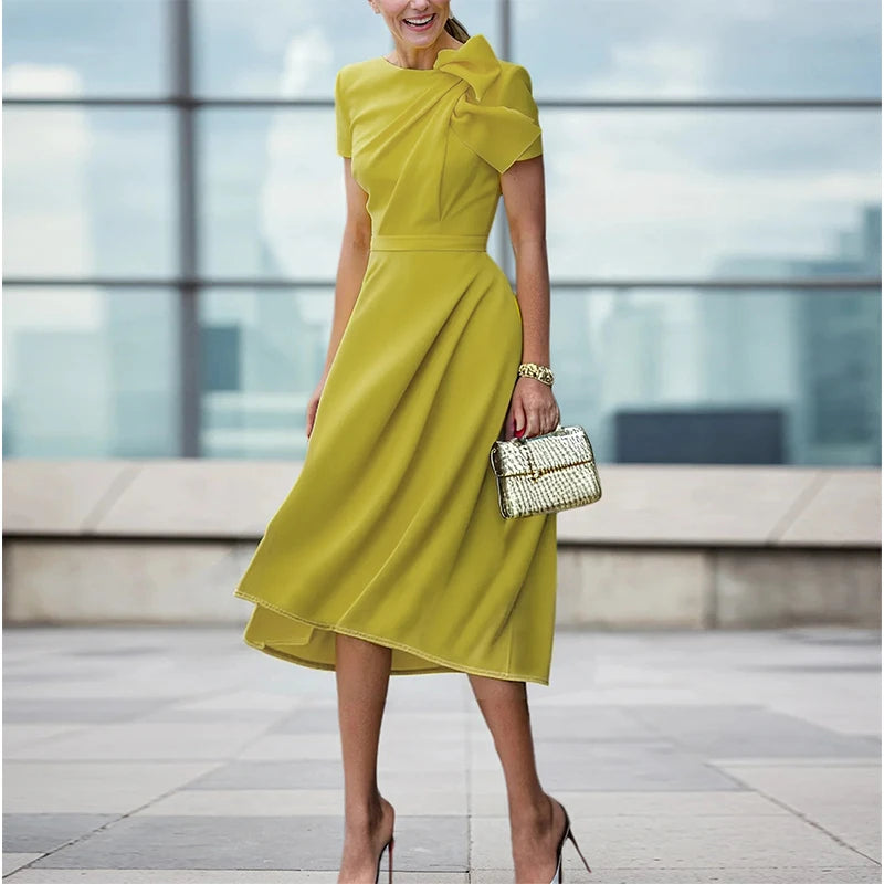 FZ Women's Pleated Split-joint Midi Dress