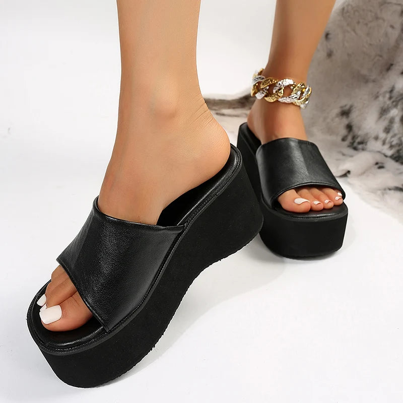FZ Women's Chunky Platform PU Leather Wedge Thick Bottom Sandals