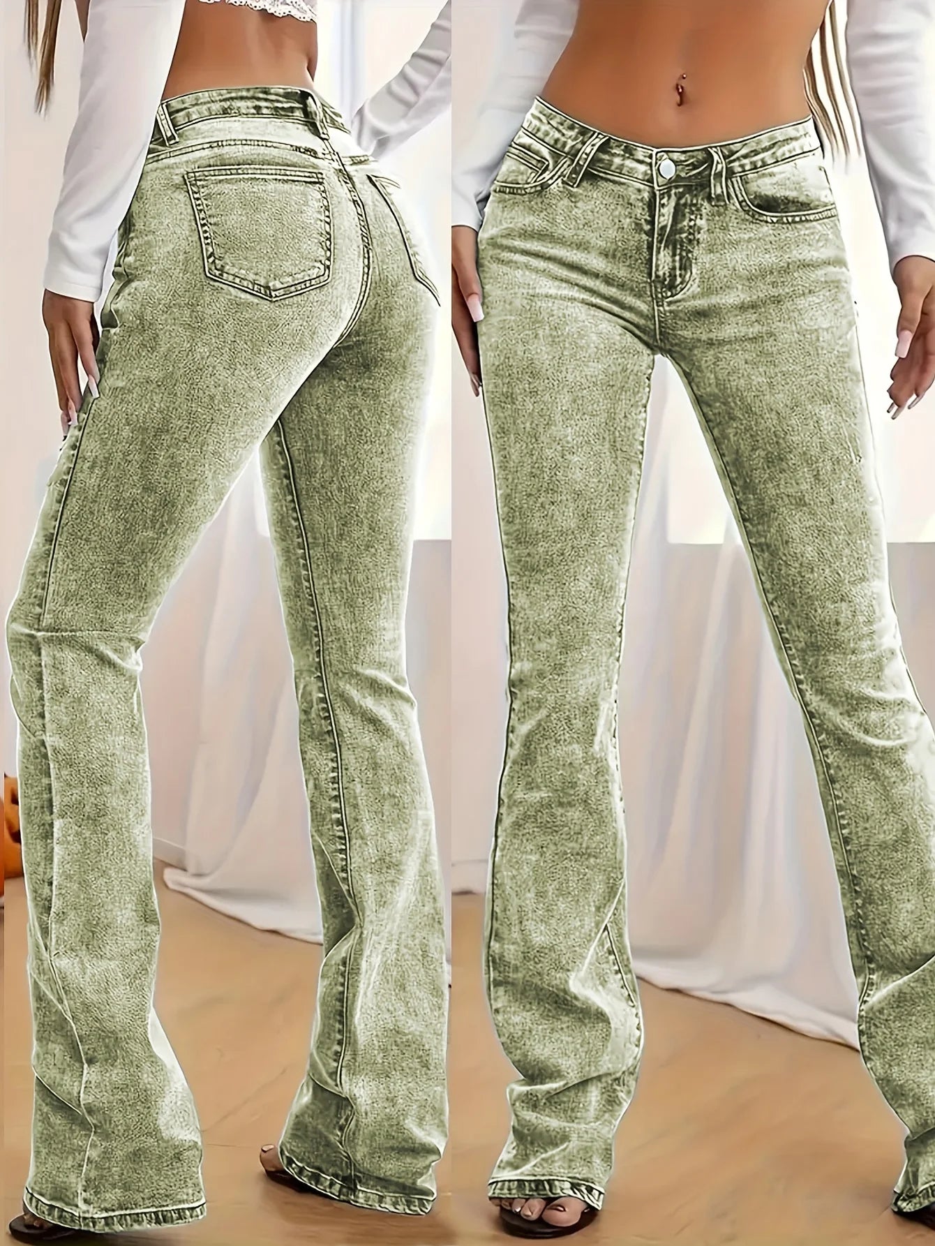 FZ Women's Stretch Low Rise Sexy Slim Flare Hip Lifting Denim Pants