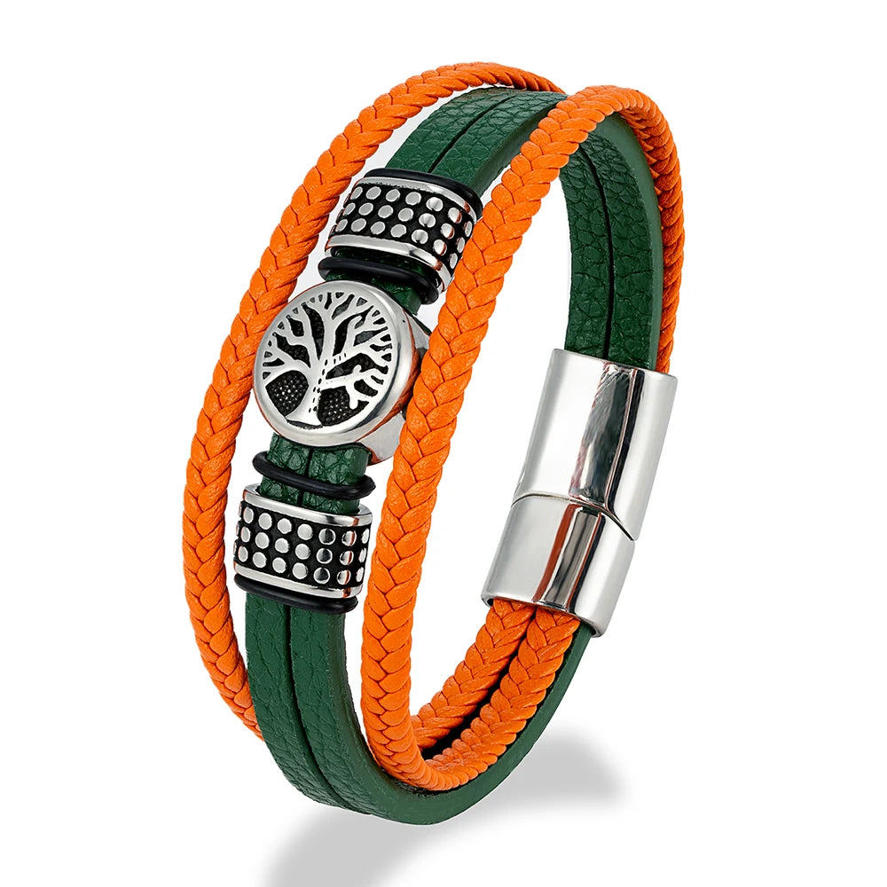 FZ Punk Style Stainless Steel Tree of Life Braided Multilayer Leather Bracelet