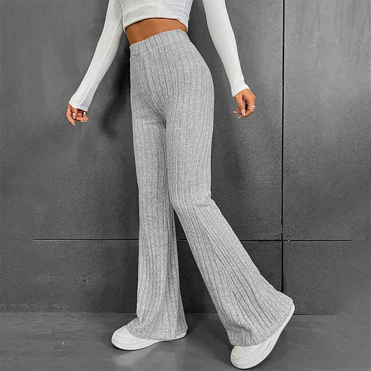 FZ Women's High Waist Flare Elastic Waist Ribbed Bell-Bottoms Pants