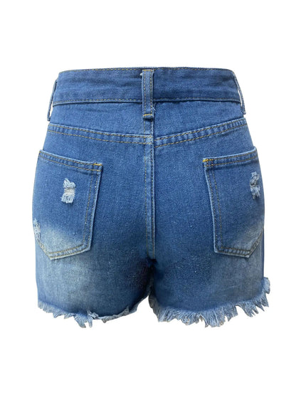 FZ Women's High Waist Slim Hole Old Broken Style Denim Shorts