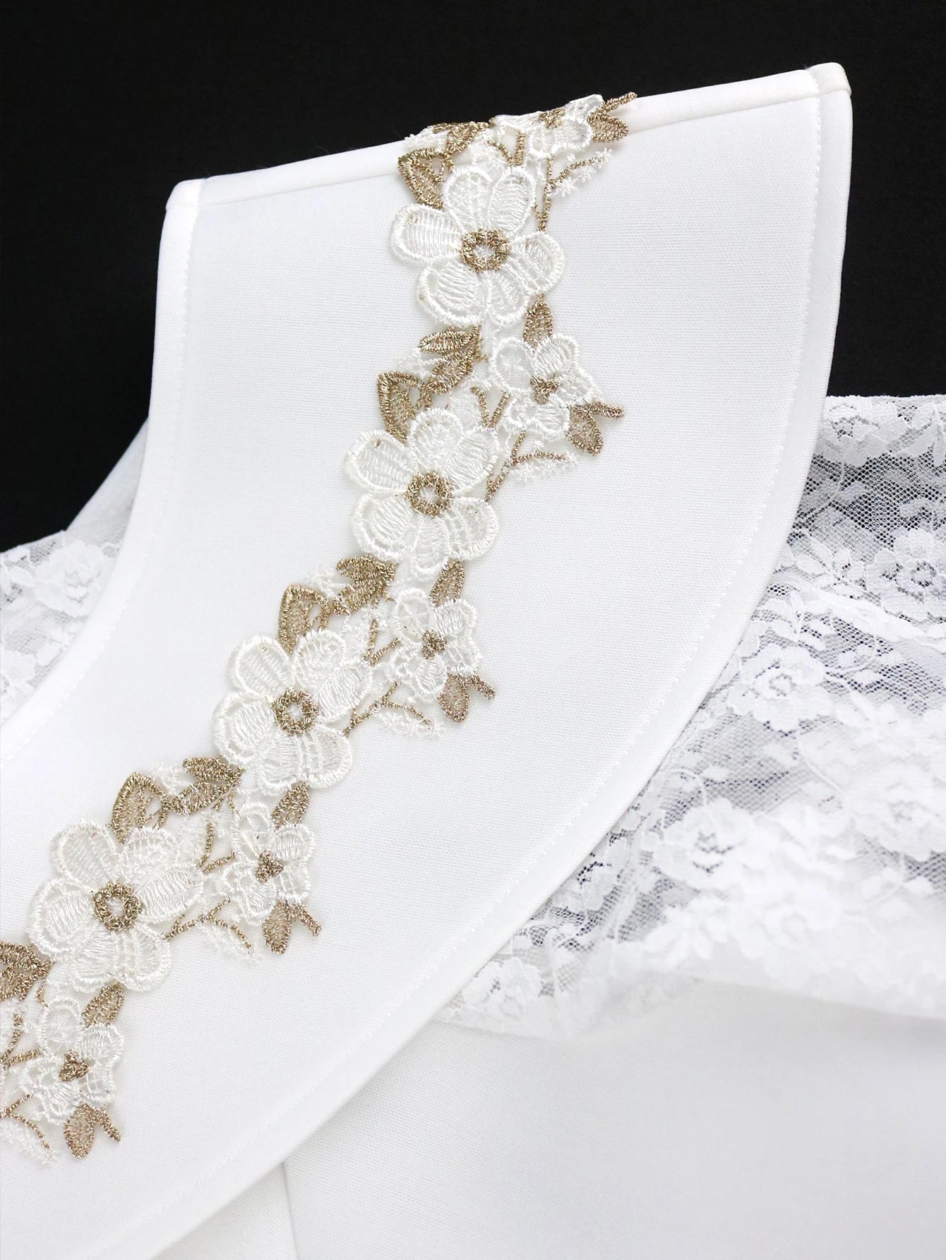 FZ Women's High Neck Lace See Through Sleeve High Waist Dress