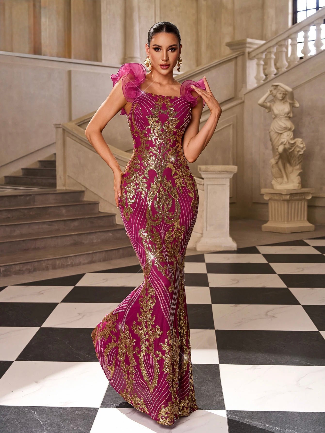 FZ Women's Sequin Mermaid Maxi Evening Dress