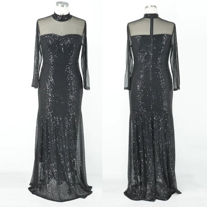 FZ Women's Plus Size Sequins Lace Splicing Elegant Evening Dress