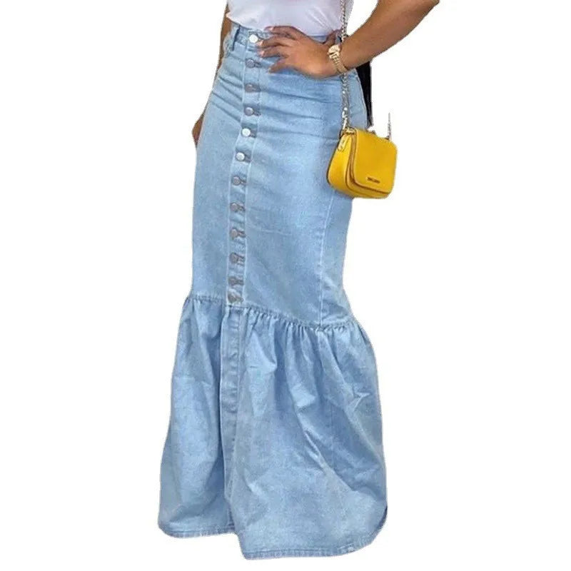 FZ Women's Sexy Empire High Waist Stretchy Mermaid Fishtail Denim Skirt