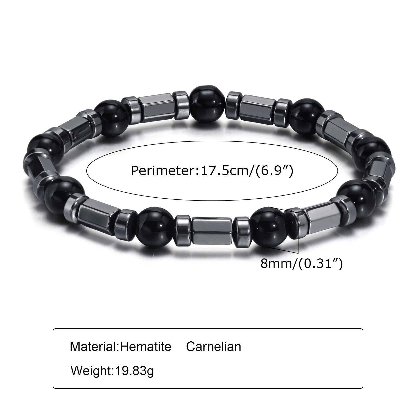 FZ Hematite Beads Chain 8MM Black Elastic Bracelet - FZwear