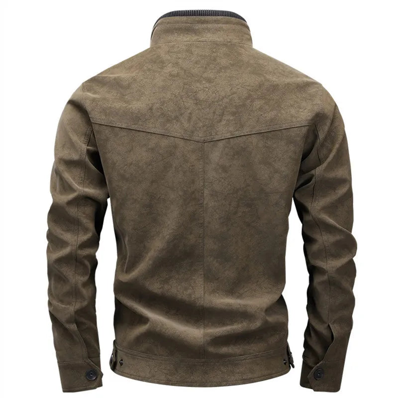 FZ Men's Vintage Stand Collar Zipper Streetwear Jacket