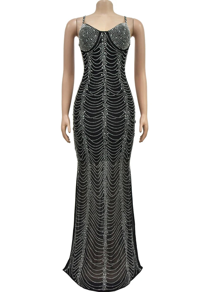 FZ Women's Rhinestones Décor Maxi Sparkle Crystal Cocktail Evening Dress - FZwear