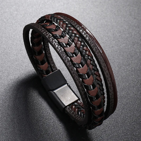 FZ Multi-layer Leather Rope Woven Leather Titanium Steel Magnetic Buckle Bracelet