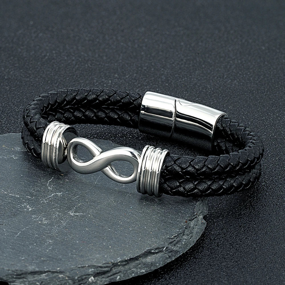 FZ Men's Infinity Number 8 Leather Cuff Bracelet