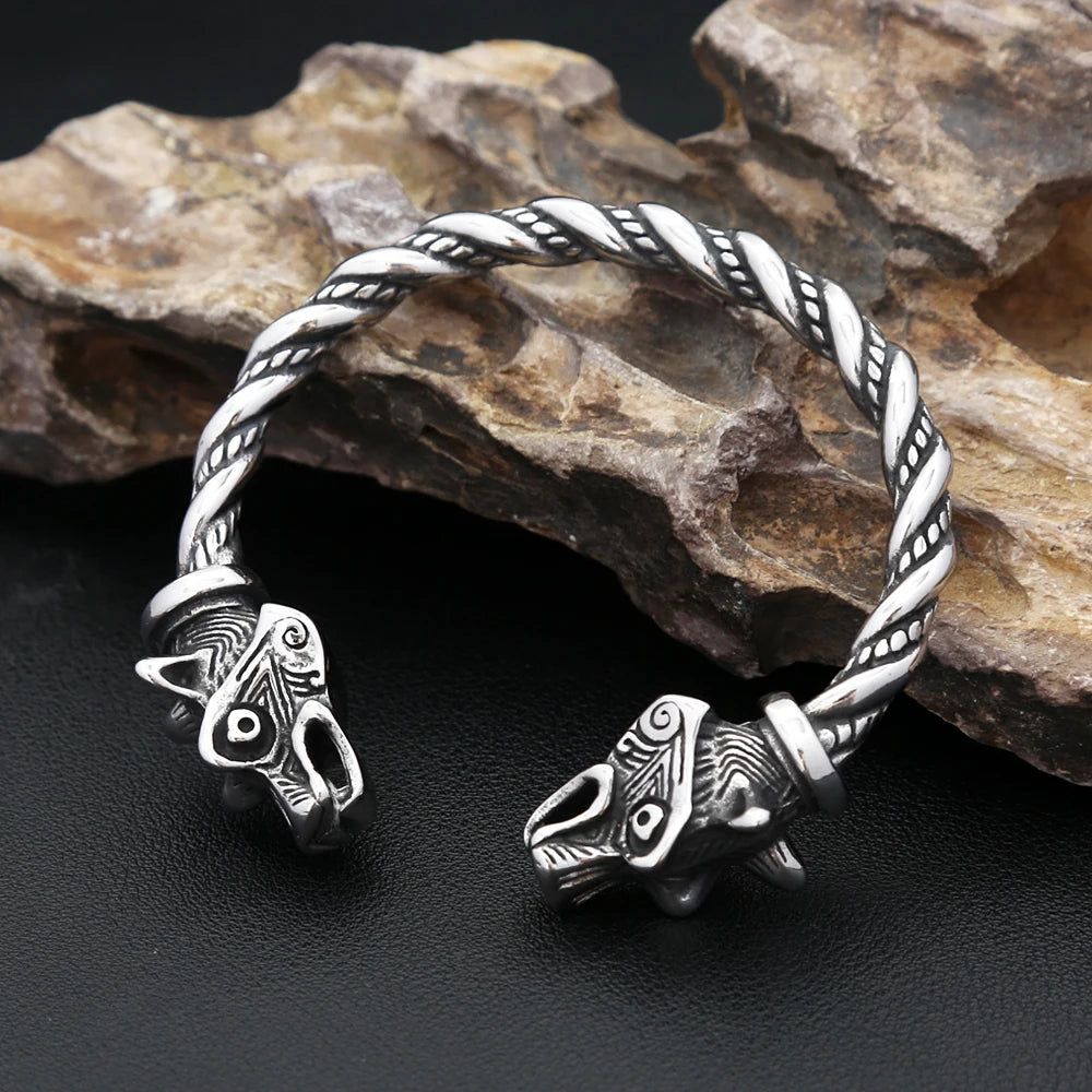 FZ Nordic Viking Stainless Steel Wolf Head Bracelet
