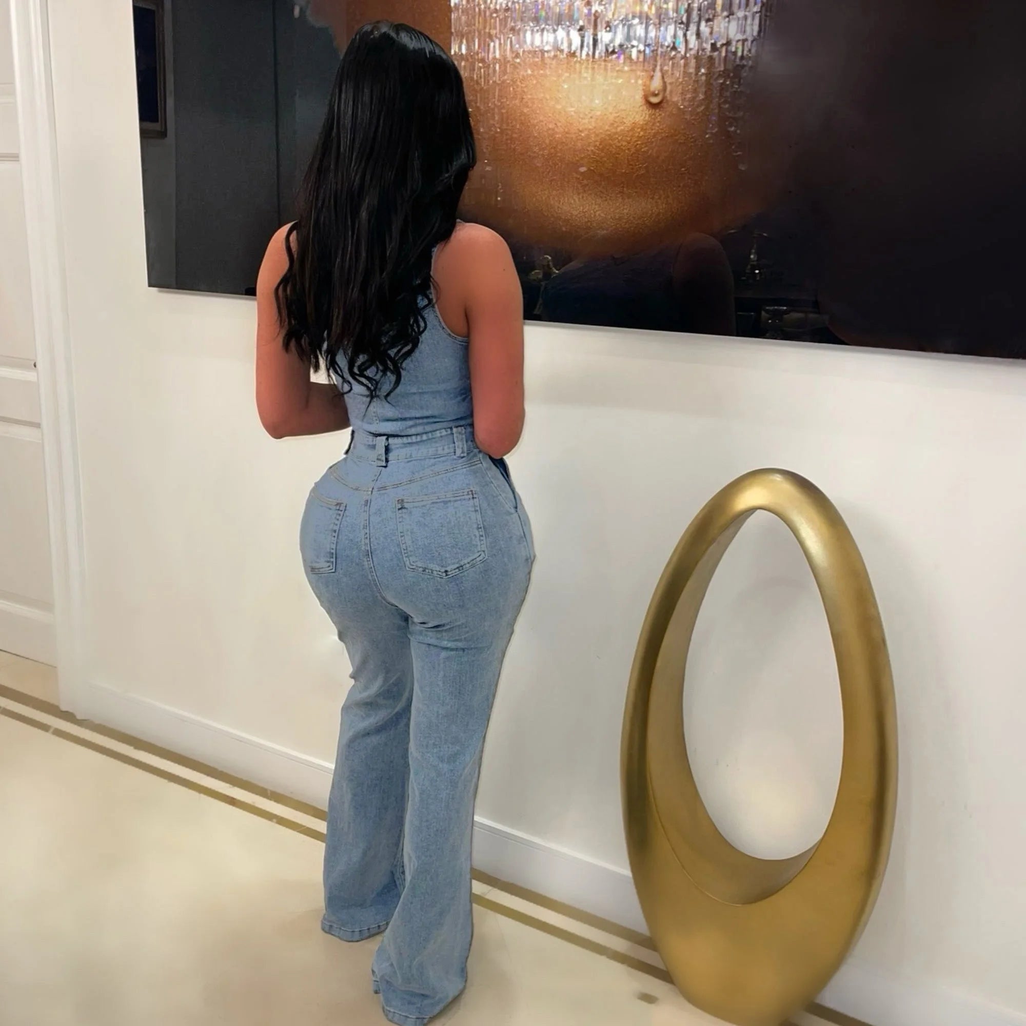 FZ Women's High Street One Shoulder Denim Jumpsuit