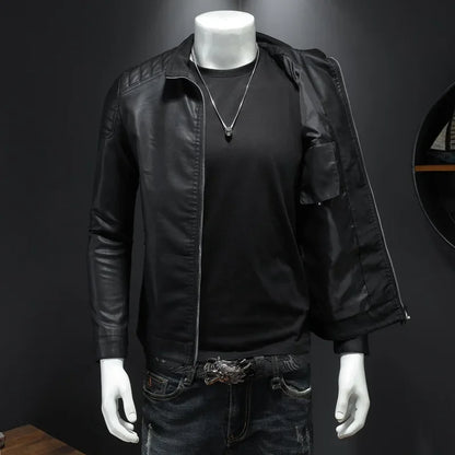 FZ Men's Stand-up Collar PU Leather Jacket