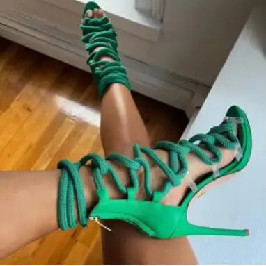 FZ Women's Cross Tied Gladiator Rope High Heels Sandals Shoes
