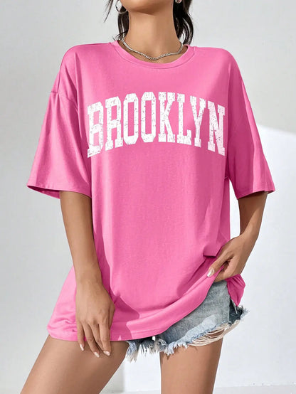 FZ Women's Brooklyn New York Classic Letters Print Loose Oversized Breathable Tee