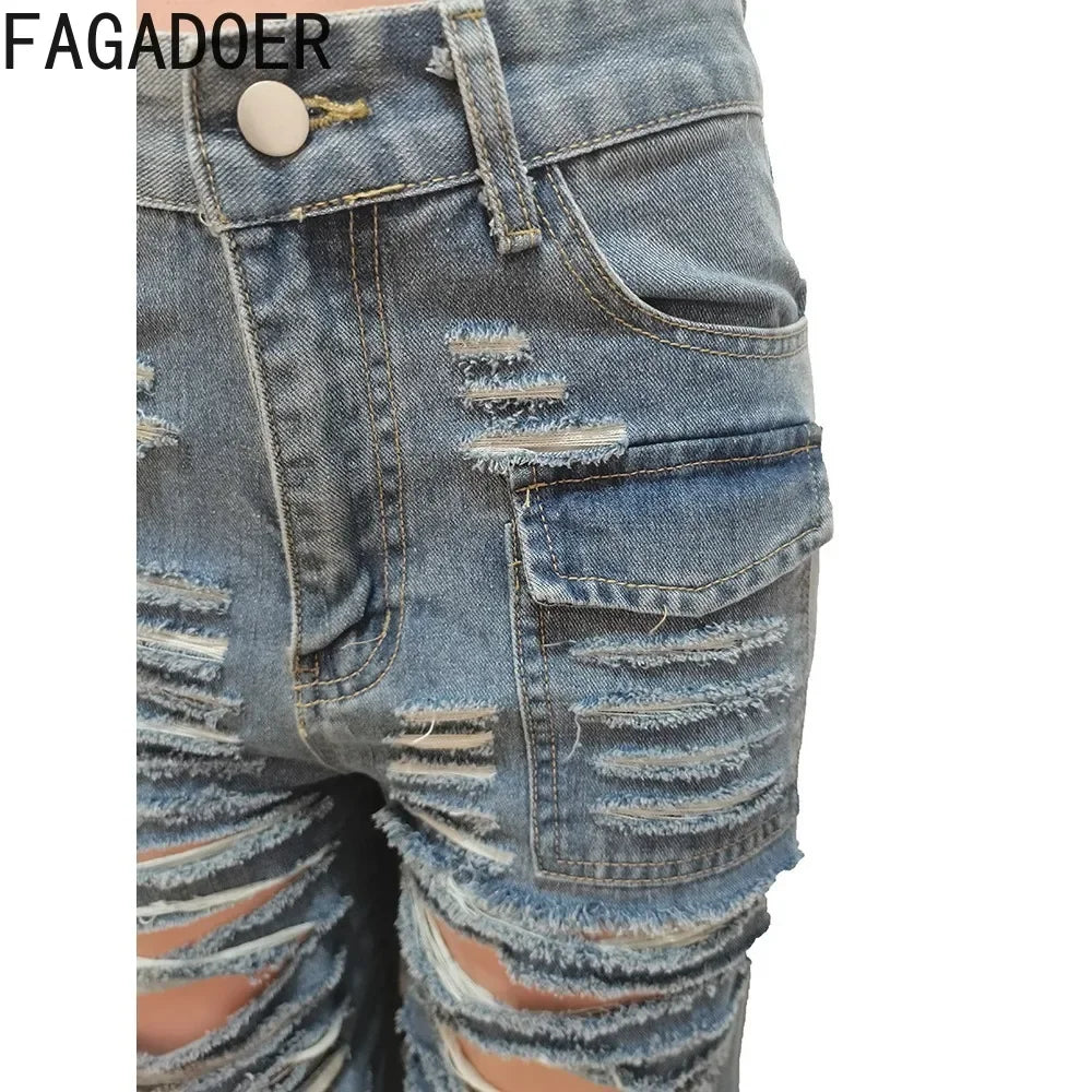 FZ Women's Fashion Y2K High Waisted Button Hole Straight  Denim Pants - FZwear