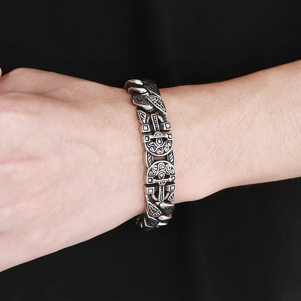 FZ Solid Stainless Steel Curb Link Chain Ancient Egyptian Style Bracelet - FZwear