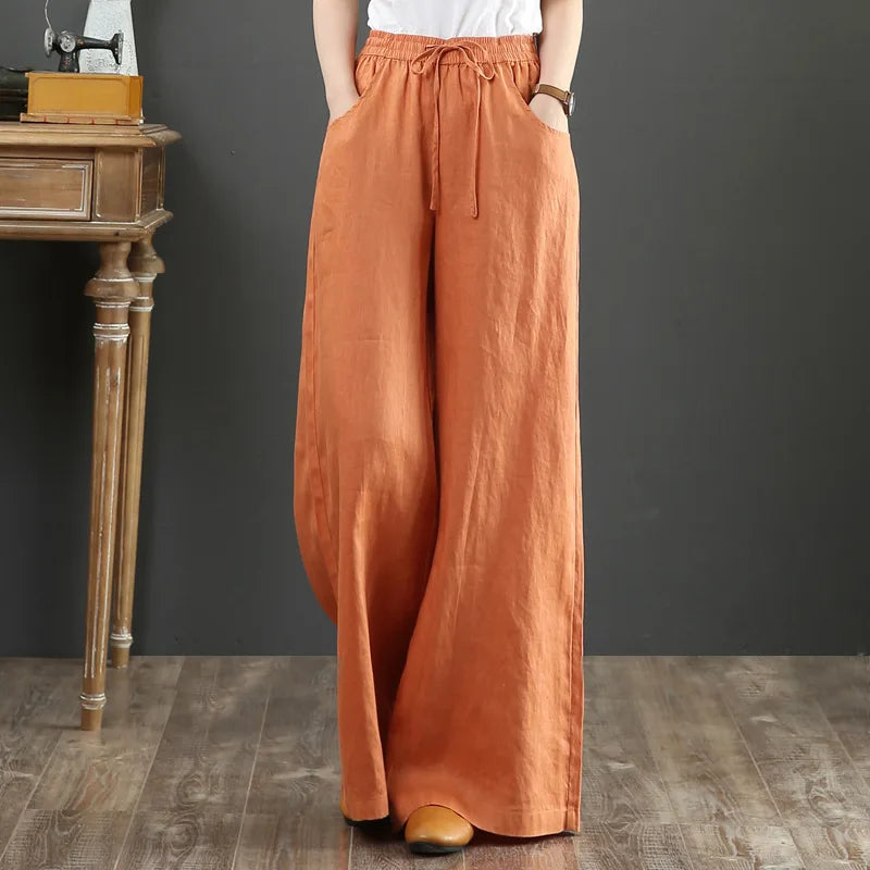 FZ Women's Elastic Waist Solid Wide Leg Loose Vintage Pants - FZwear