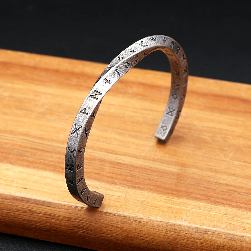 FZ Unisex Stainless Steel Viking Runes Nordic Opening Bracelet