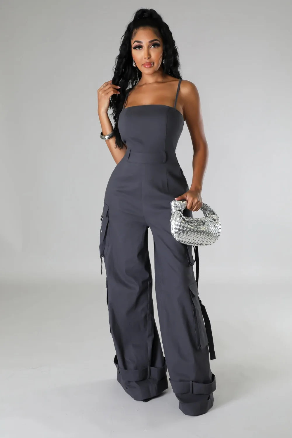 FZ Women's Fashion Solid Large Pocket Cargo Wide Leg Jumpsuits - FZwear