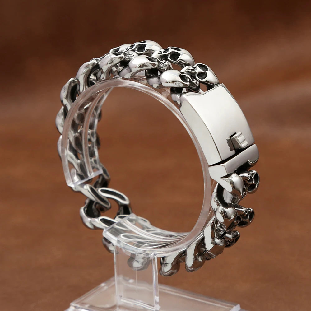 FZ Skull Head Steampunk Rock Skeleton Biker Stainless Steel Bracelet