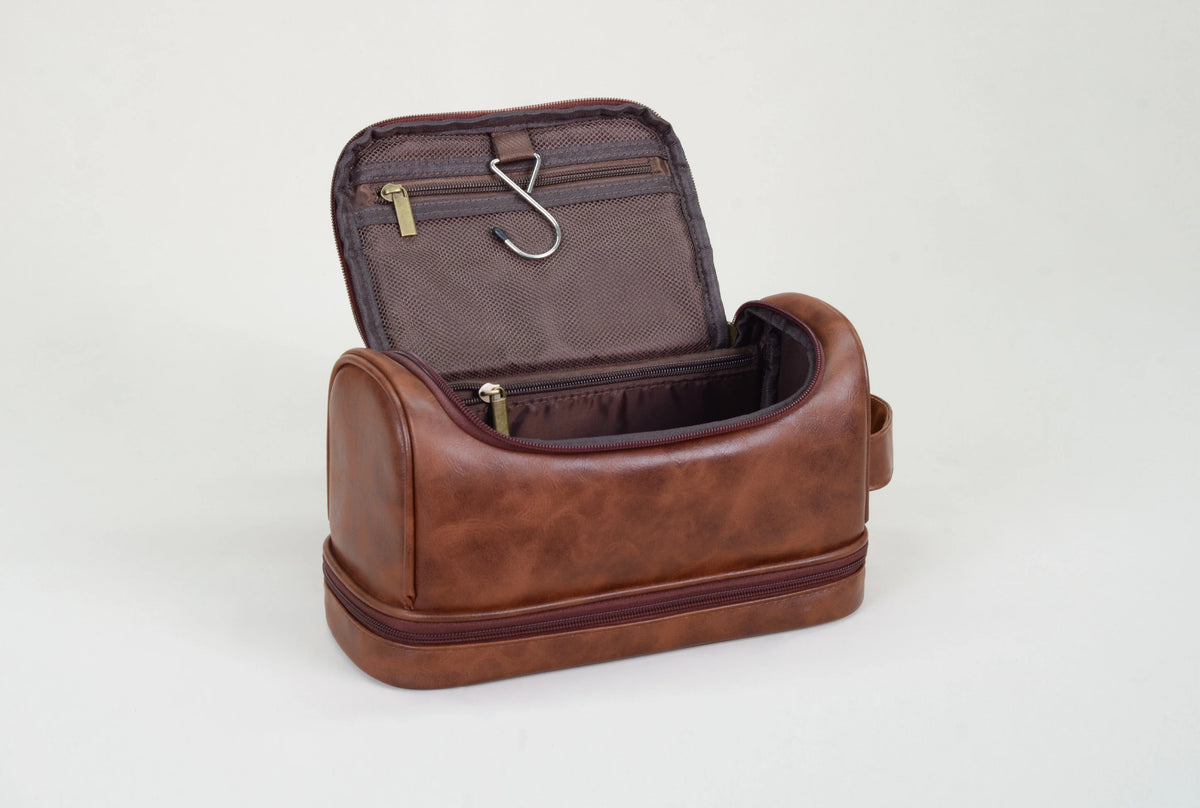 FZ Men's Leather Travel Organizer Water-resistant Toiletry Bag