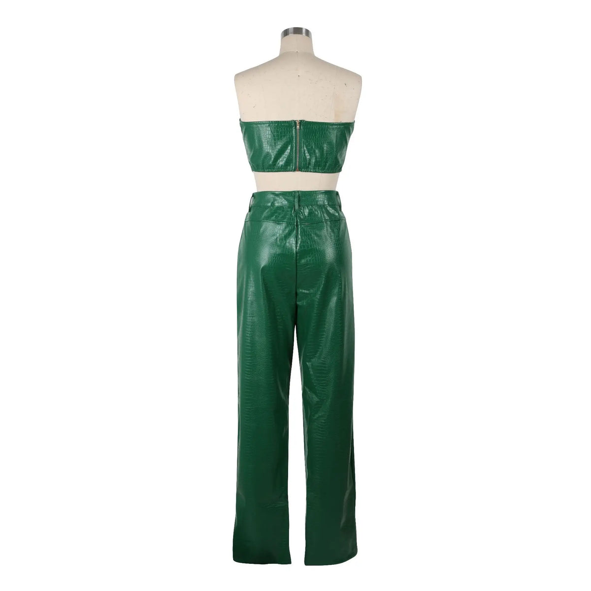 FZ Women's Cut-Out Sexy Sleeveless PU Leather 2 Piece Pants Suit