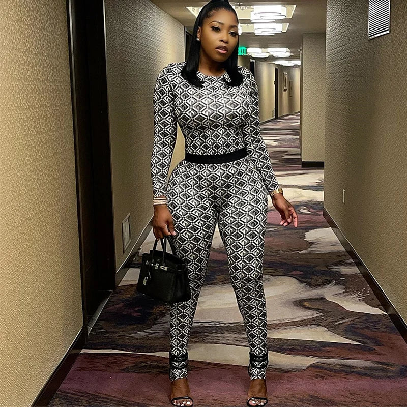 FZ Women's Digital Print Buttock Lifting Tight Long Sleeve Jumpsuit - FZwear