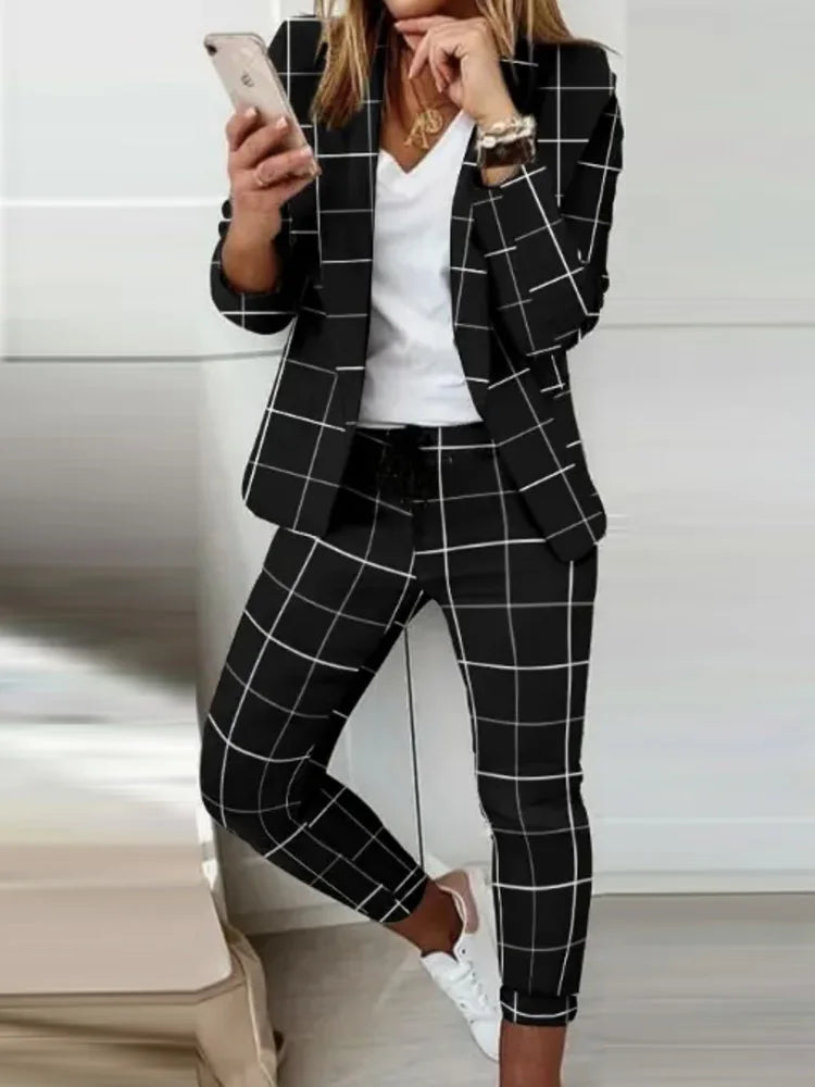 FZ Women's Print Two Piece All Season Slim Blazers Pants Suit - FZwear