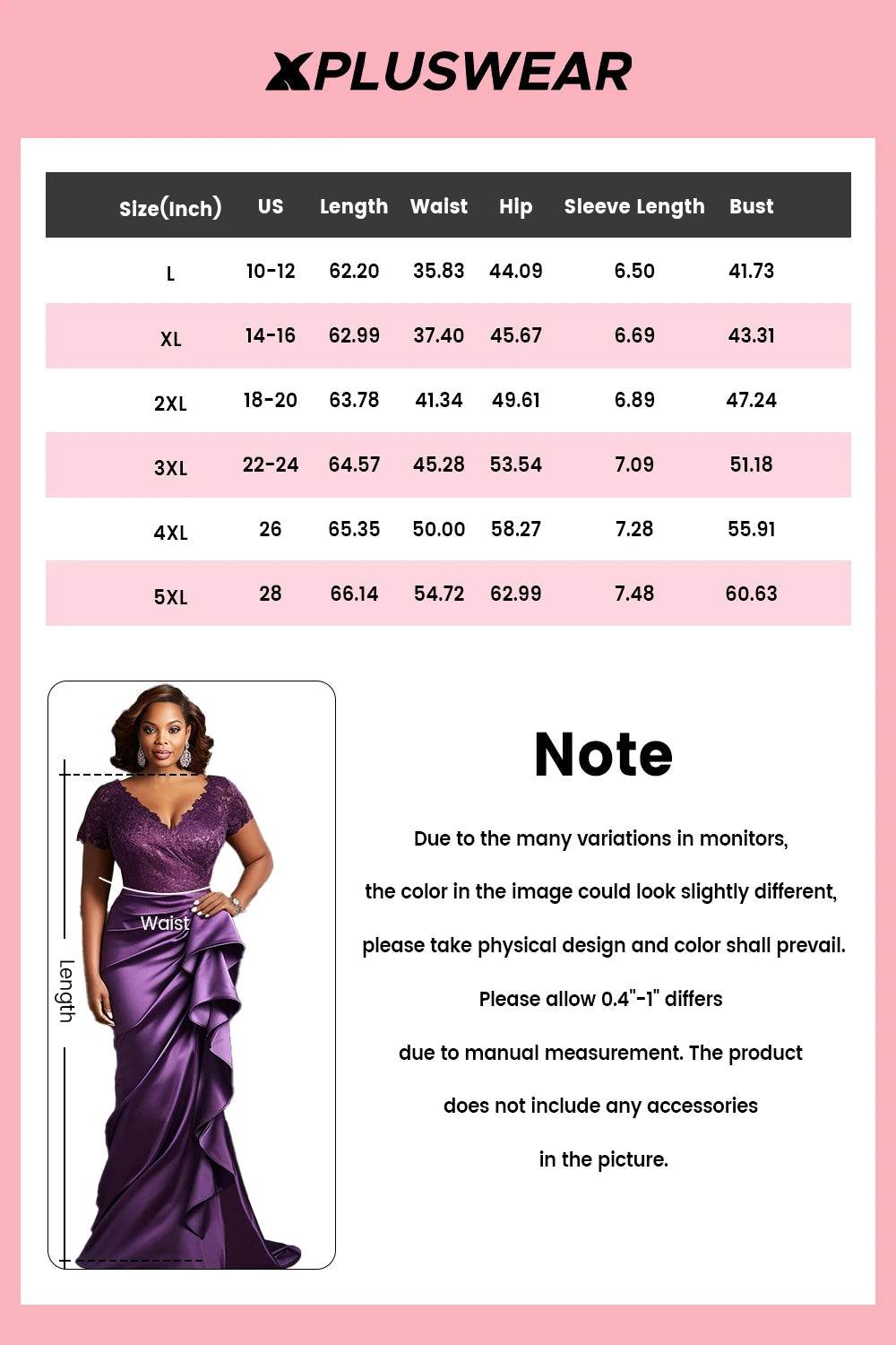 FZ Women's Plus Size V Neck Short Sleeve Ruffled Fold Lace Maxi Dress