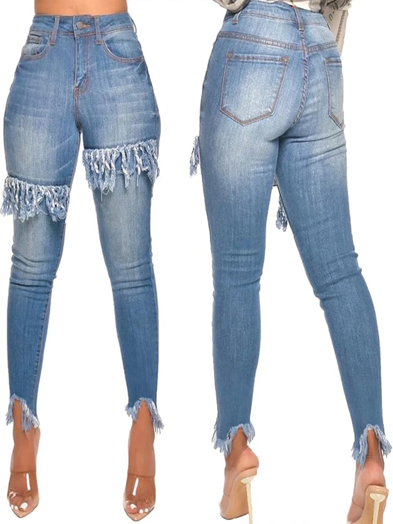 FZ Women's Tassel Fur Edge Stretched Denim Pants