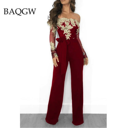 FZ Women's Sexy Transparent Lace Palazzo Pants Jumpsuit - FZwear