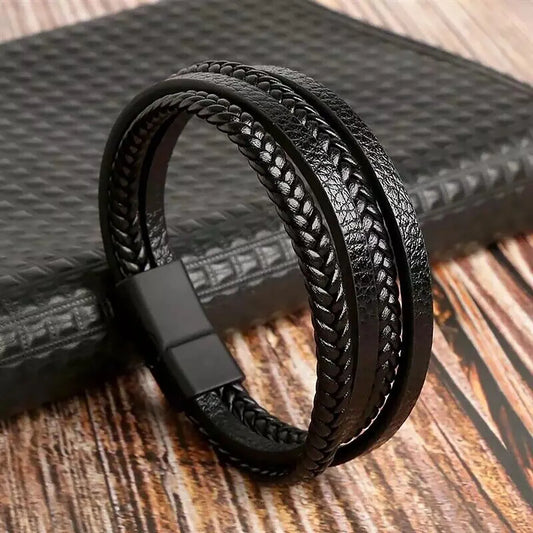 FZ Men's 1pc Four -layer PU Leather Bracelet