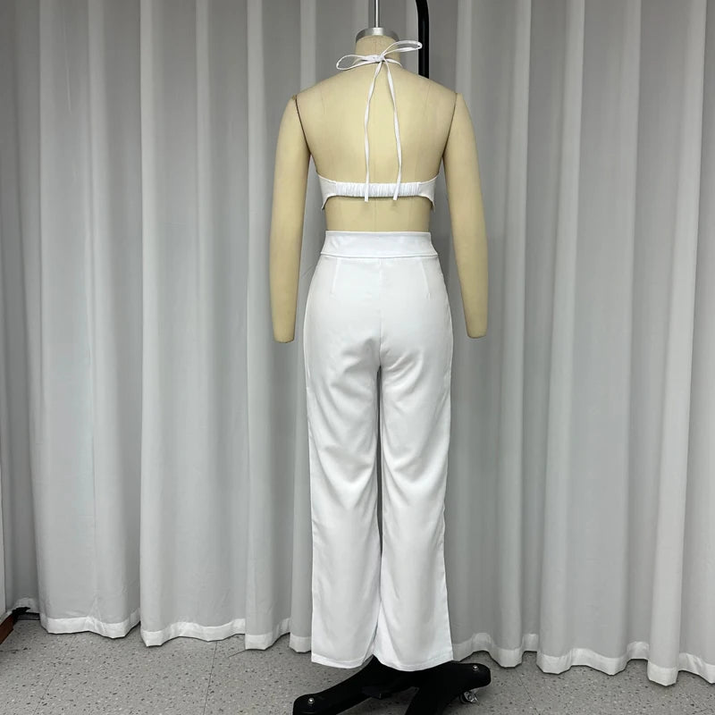 FZ Women's Lace Up Sleeveless Backless Hollow Out Two Piece Pants Suit DSers