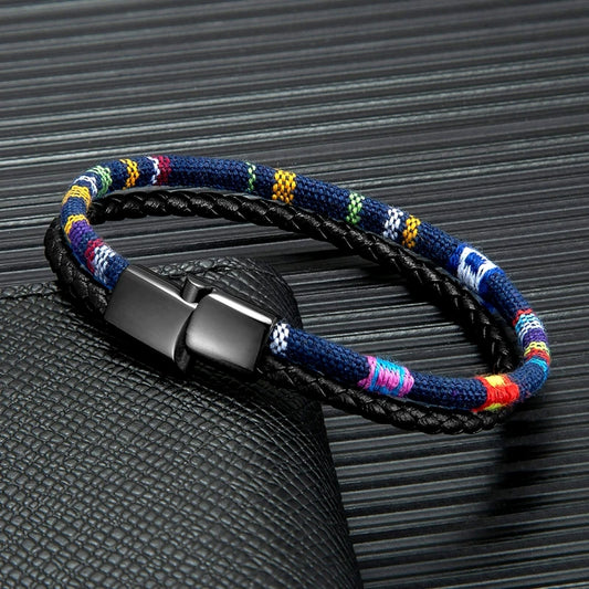 FZ Waterproof Rope Leather Woven Double-Layer Design Bracelet