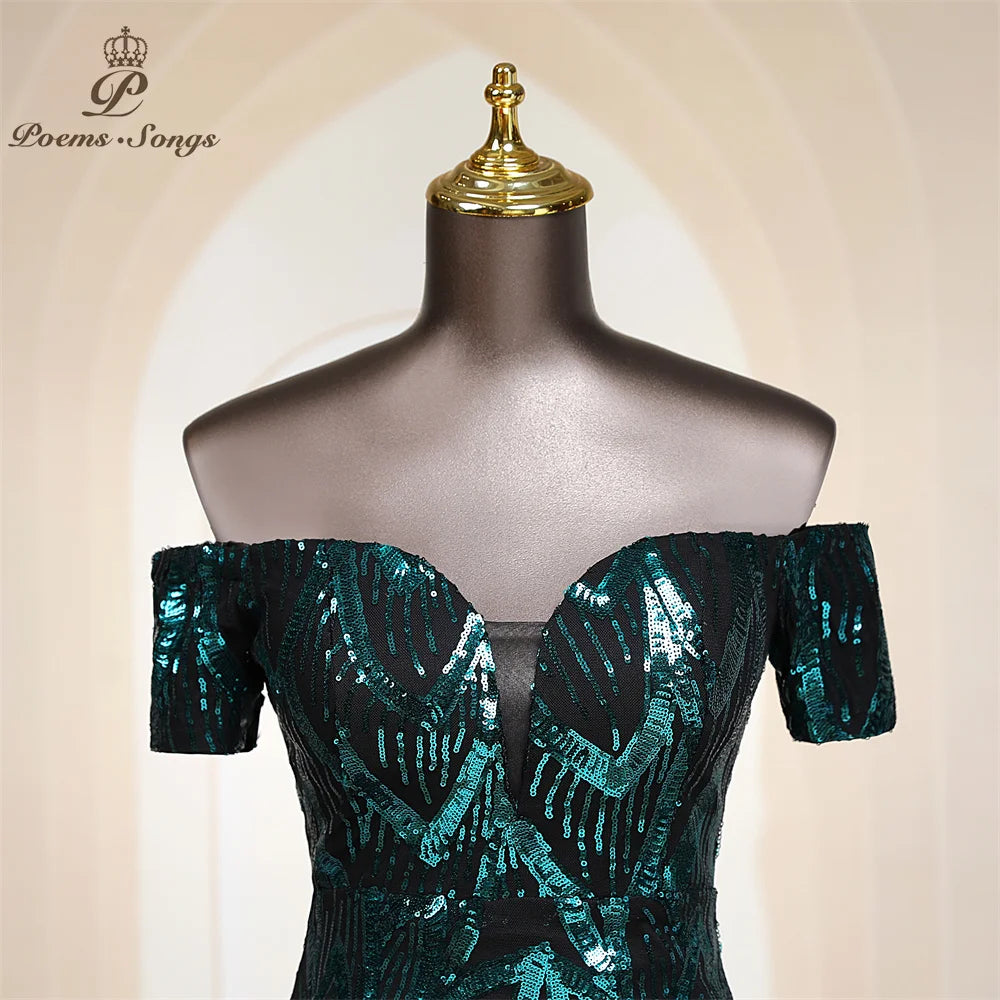 FZ Women's Sequins Off Shoulder Floor Length Mermaid Maxi Evening Dress