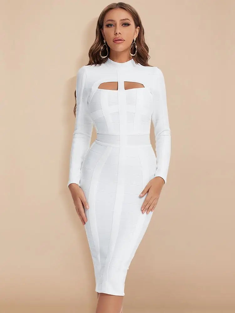 FZ Women's Hollow Out Long Sleeve Cut Out High Neck Dress