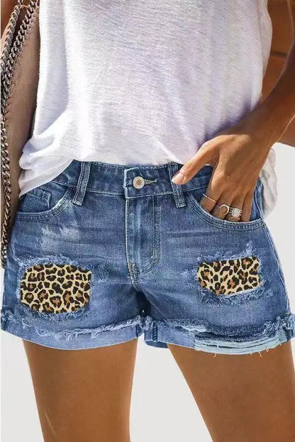 FZ Women's Ripped Hight Waist Casual Tassel Tight Stitch Street Denim Shorts