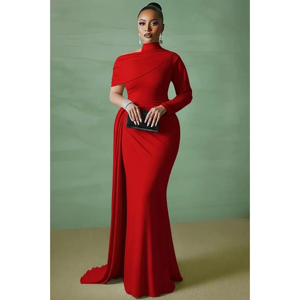 FZ Women's One Shoulder Customized Halter Cap Sleeve Mermaid Evening Dress