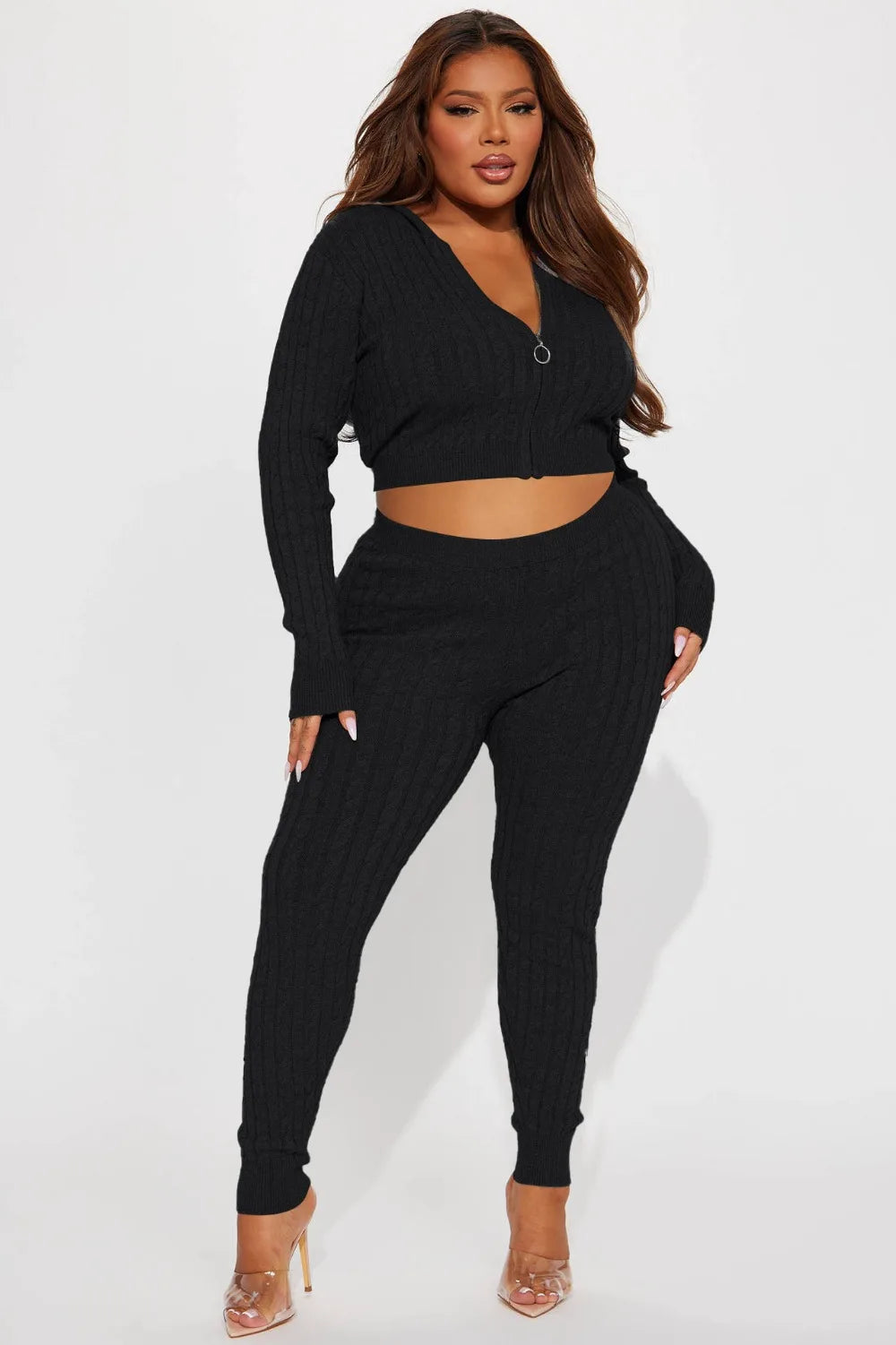 FZ Women's Solid Knitting Two Piece Skinny Pants Suit - FZwear