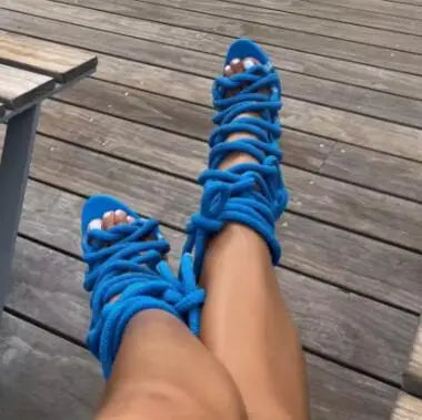 FZ Women's Cross Tied Gladiator Rope High Heels Sandals Shoes