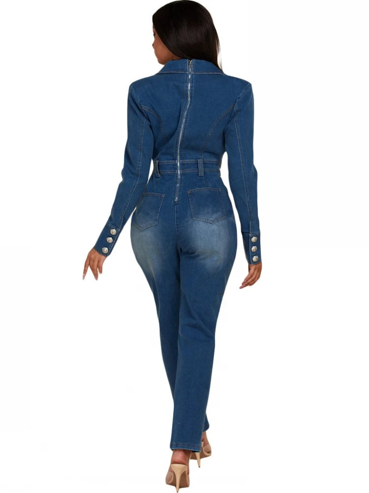 FZ Women's Fashion Streetwear Pencil Denim Jumpsuit - FZwear