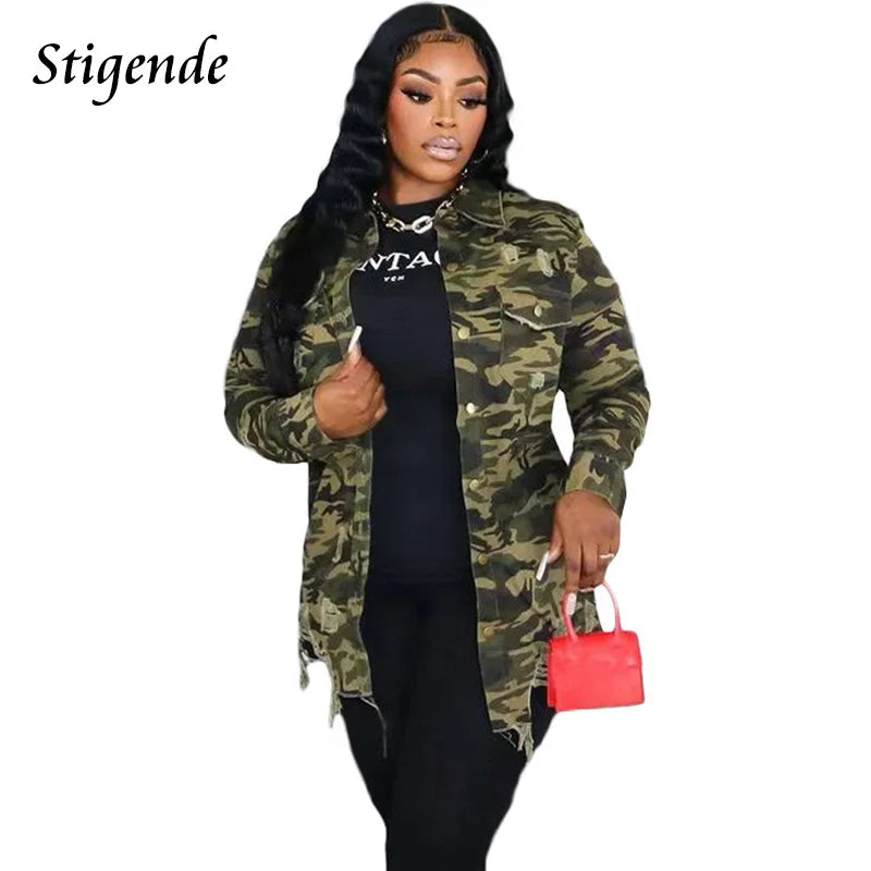 FZ Women's Ripped Single Breasted Camouflage Jacket - FZwear