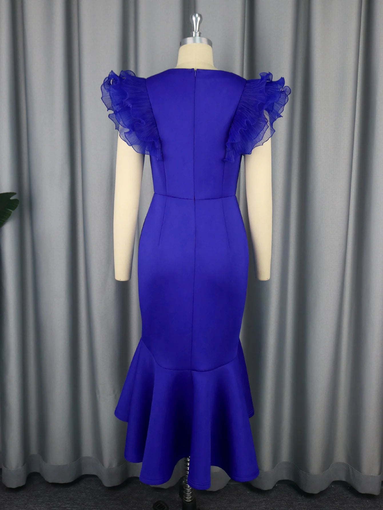 FZ Women's V Neck Mesh Patchwork Flying Sleeve Mermaid Dress