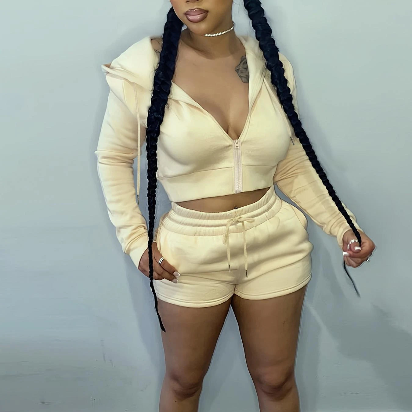 FZ Women's Long Sleeve Streetwear 2 Piece Shorts Suit