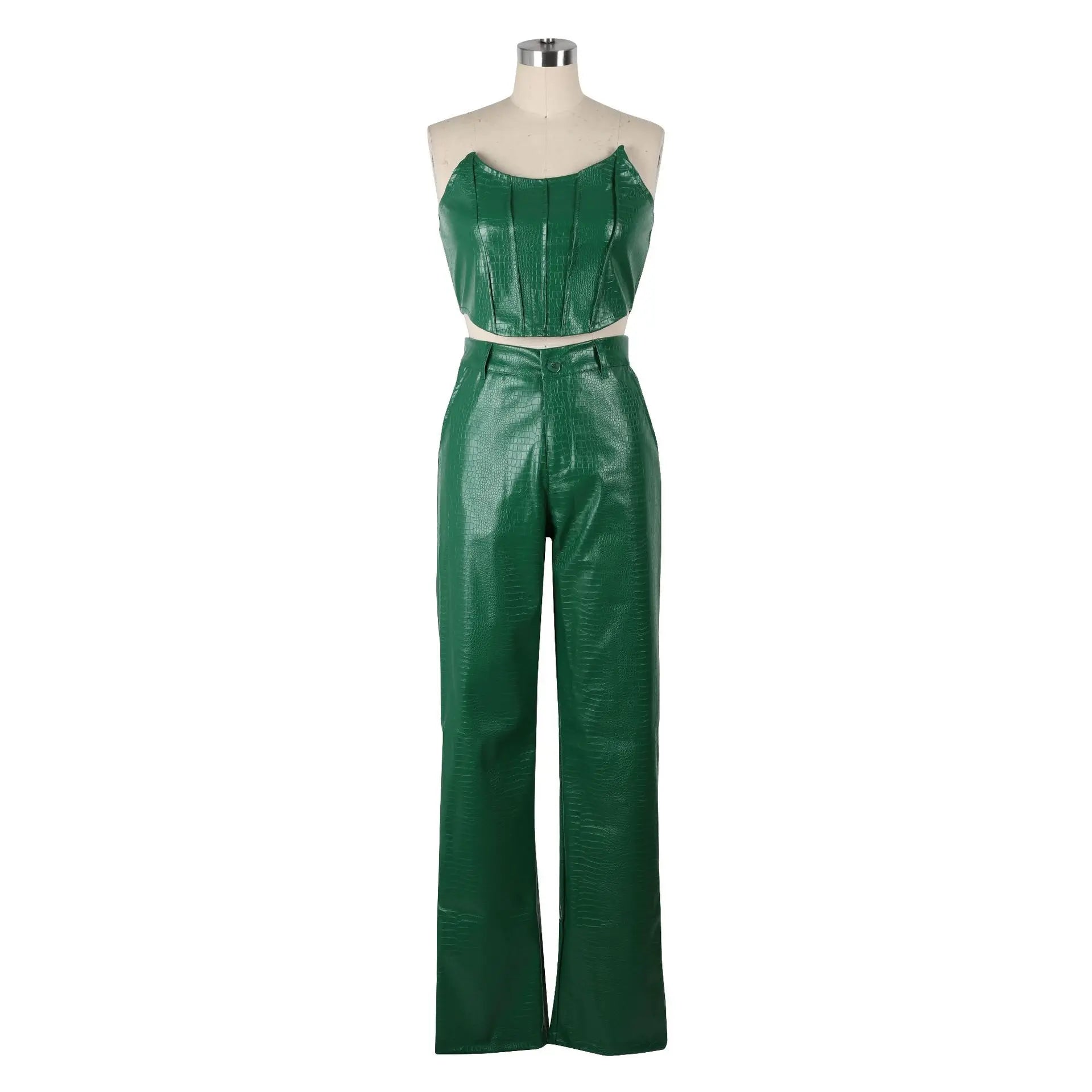 FZ Women's Faux Leather Wide Leg 2 Piece Pants Suit - FZwear