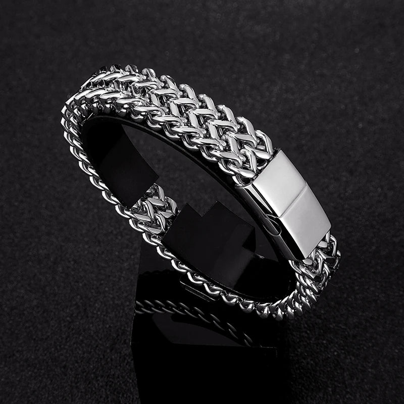 FZ Punk 12mm Wide Cuban Link Chain Stainless Steel Motorcycle Bracelet - FZwear