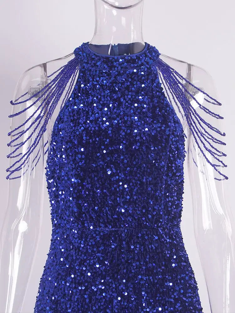 FZ Women's Off Shoulder Beading Dazzling Stretch Sequin Evening Dress - FZwear