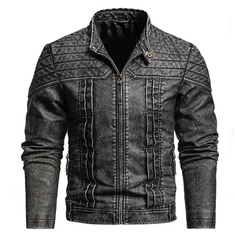 FZ Men's PU Leather Vintage Moto Biker Stand Collar Outwear Jacket
